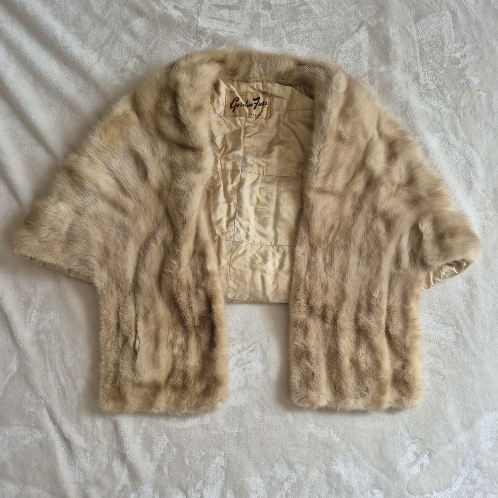 Mink Genuine Fur Shawl in Beige Pearl Toronto Wedding Cape Coverall Women Coat